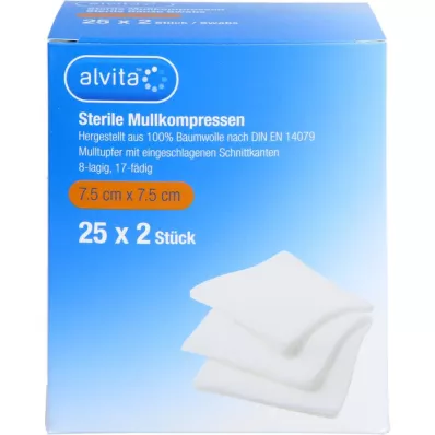 ALVITA Gauze compresses sterile 7.5x7.5 cm, 25X2 pcs