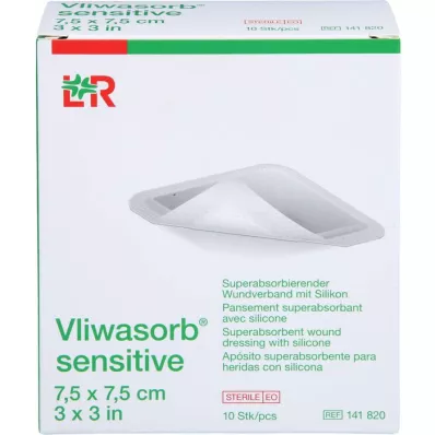 VLIWASORB sensitive 7.5x7.5 cm superabsorbent wound dressing, 10 pcs