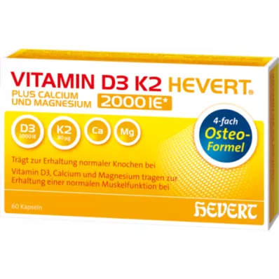 VITAMIN D3 K2 Hevert plus Ca Mg 2,000 I.U./2 caps, 60 pcs