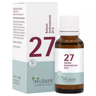 Biochemistry Pflueger 27 Kalium bichromicum D 12 globules, 15 g Biochemistry Pflueger 27 Kalium bichromicum D 12 globules, 15 g