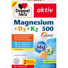 DOPPELHERZ Magnesium 500+D3+K2 Depot Tablets, 60 Capsules