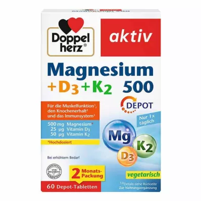 DOPPELHERZ Magnesium 500+D3+K2 Depot Tablets, 60 Capsules DOPPELHERZ Magnesium 500+D3+K2 Depot Tablets, 60 Capsules