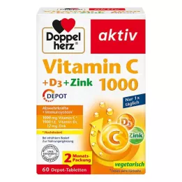 DOPPELHERZ Vitamin C 1000+D3+Zinc Depot Tablets, 60 Capsules
