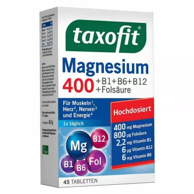 Taxofit Magnesium 400 + B1 + B6 + B12 + folic acid tablets, 45 pcs Taxofit Magnesium 400 + B1 + B6 + B12 + folic acid tablets, 45 pcs