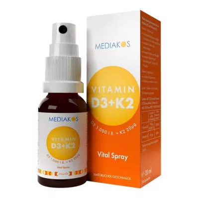 Vitamin D3 + K2 1000 IU 20 µg Mediakos Vital Spray, 20 ml Vitamin D3 + K2 1000 IU 20 µg Mediakos Vital Spray, 20 ml